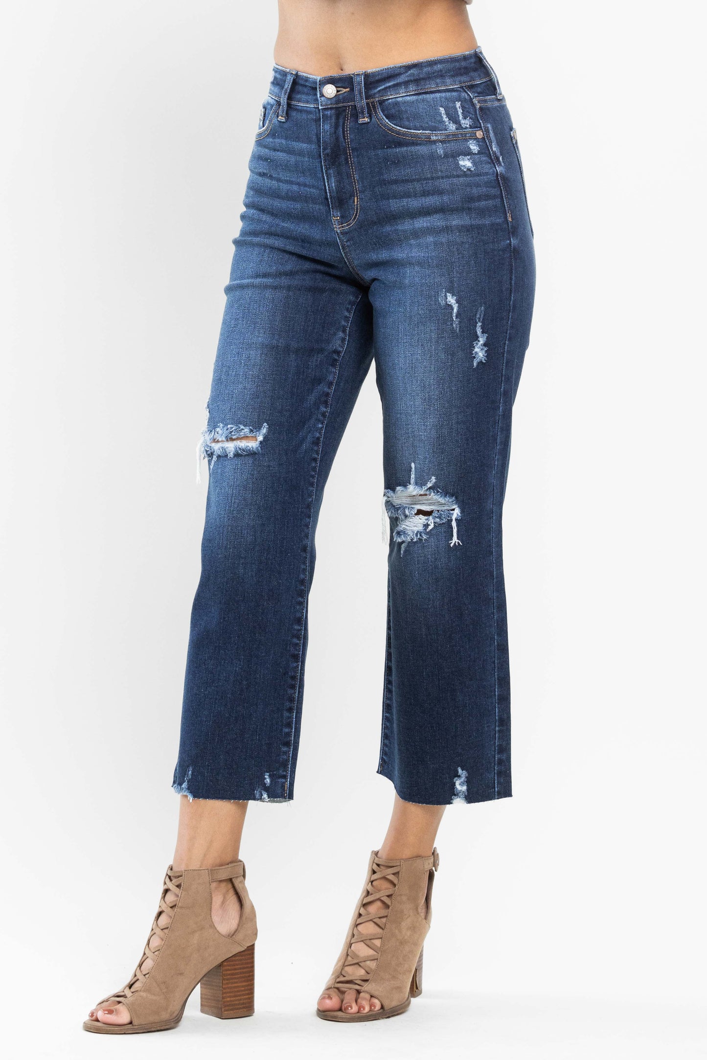 Judy Blue Dark HW Knee Destroy Crop Wide Leg CURVY