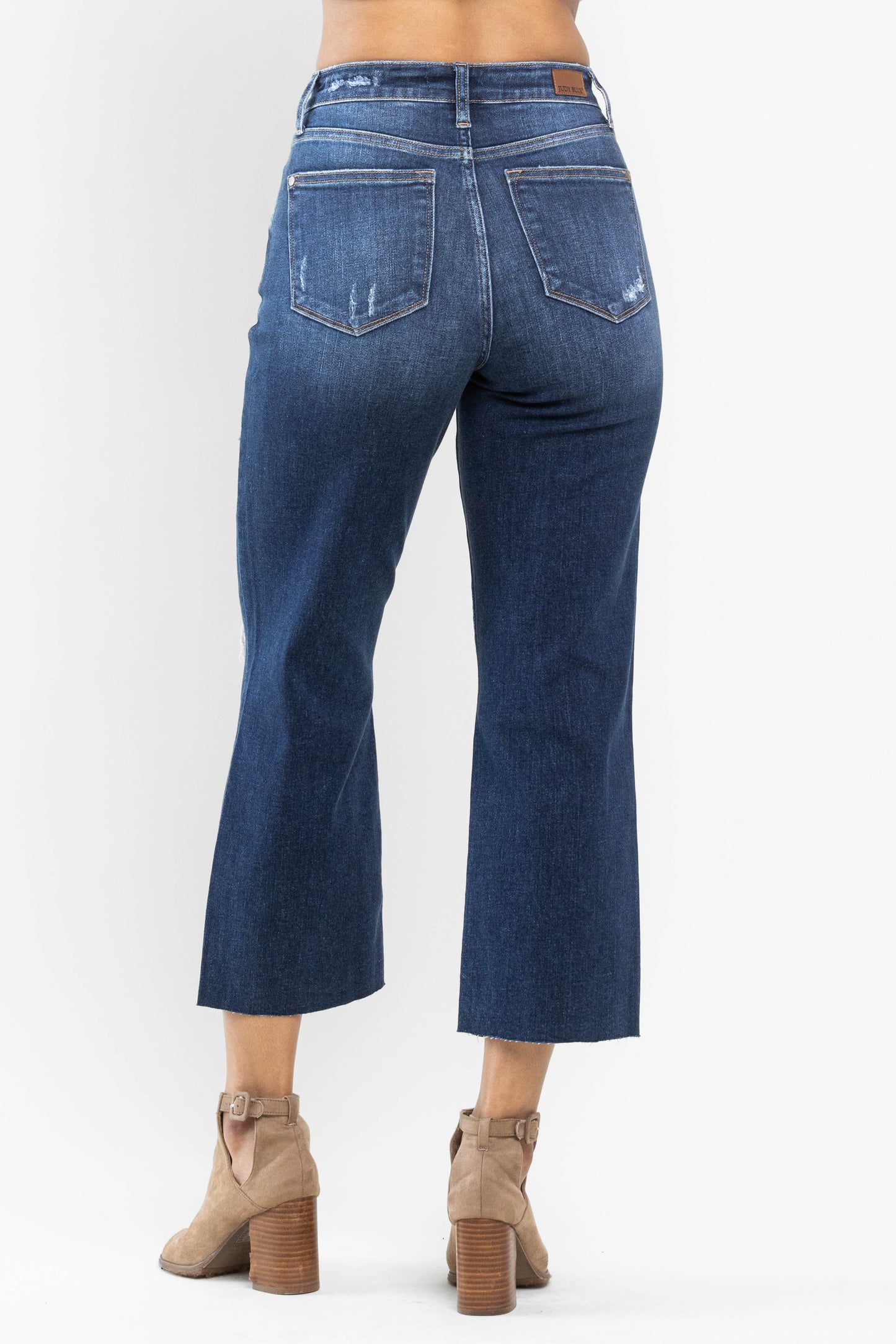 Judy Blue Dark HW Knee Destroy Crop Wide Leg CURVY