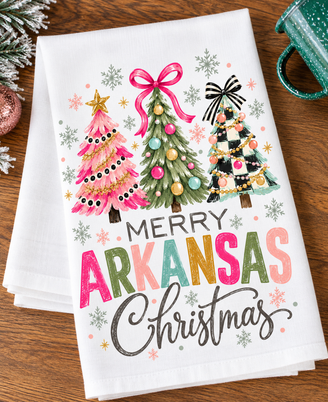 Merry Arkansas Christmas Tea Towel