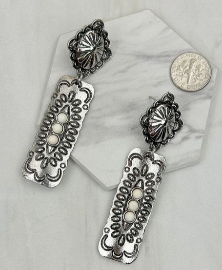 Silver Metal with Blue Turquoise Stone Earrings