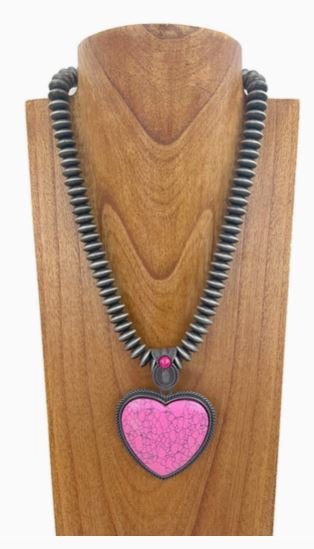 Silver Navajo Pearls w/ Blue Turquoise Heart Stone Pendent