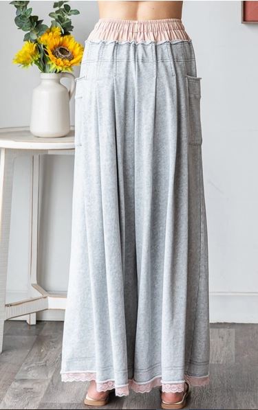 Washed Waistband Wide Leg Pants