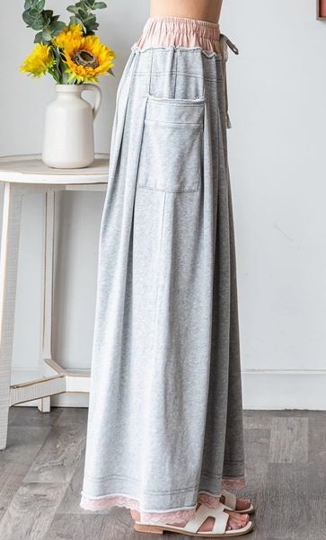 Washed Waistband Wide Leg Pants