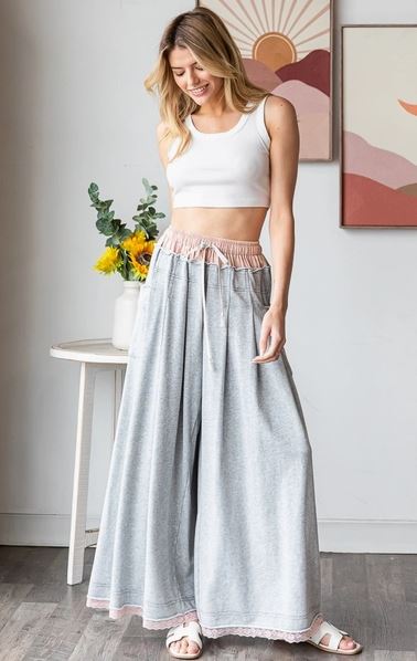 Washed Waistband Wide Leg Pants