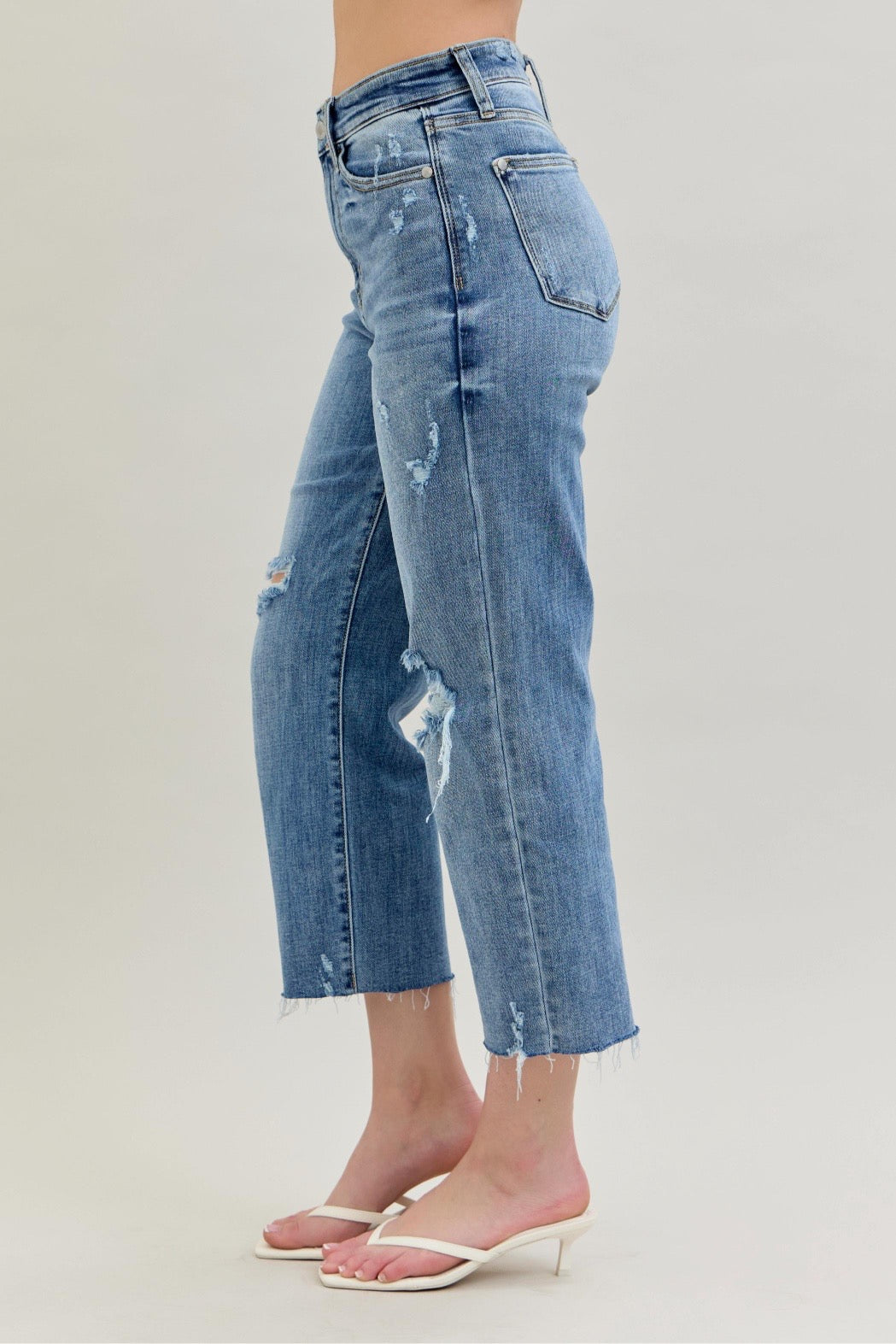Judy Blue Womens High Waist Destroyed Crop Wide Leg Jeans