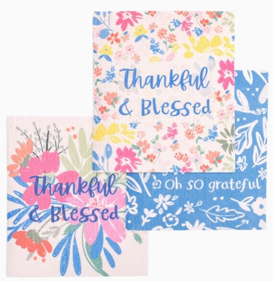 Eco Friendly Dishcloth Set: Clementine; Thankful & Blessed