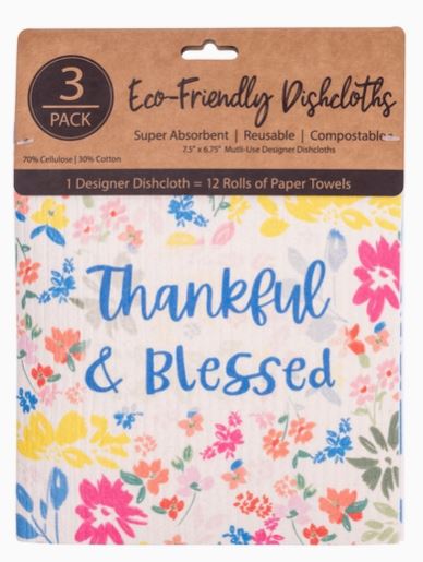 Eco Friendly Dishcloth Set: Clementine; Thankful & Blessed