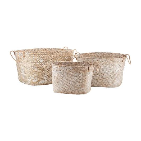 WHITE-WASHED SEAGRASS BASKET SET