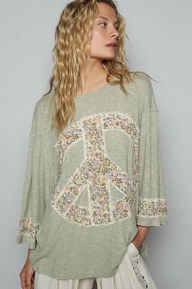 Floral Peace Patch Knit Top
