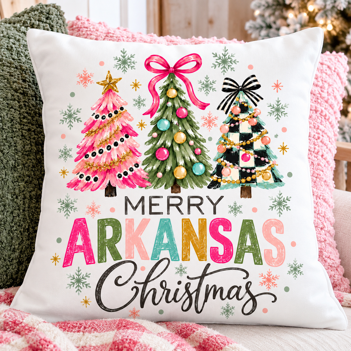 Merry Arkansas Christmas Pillow