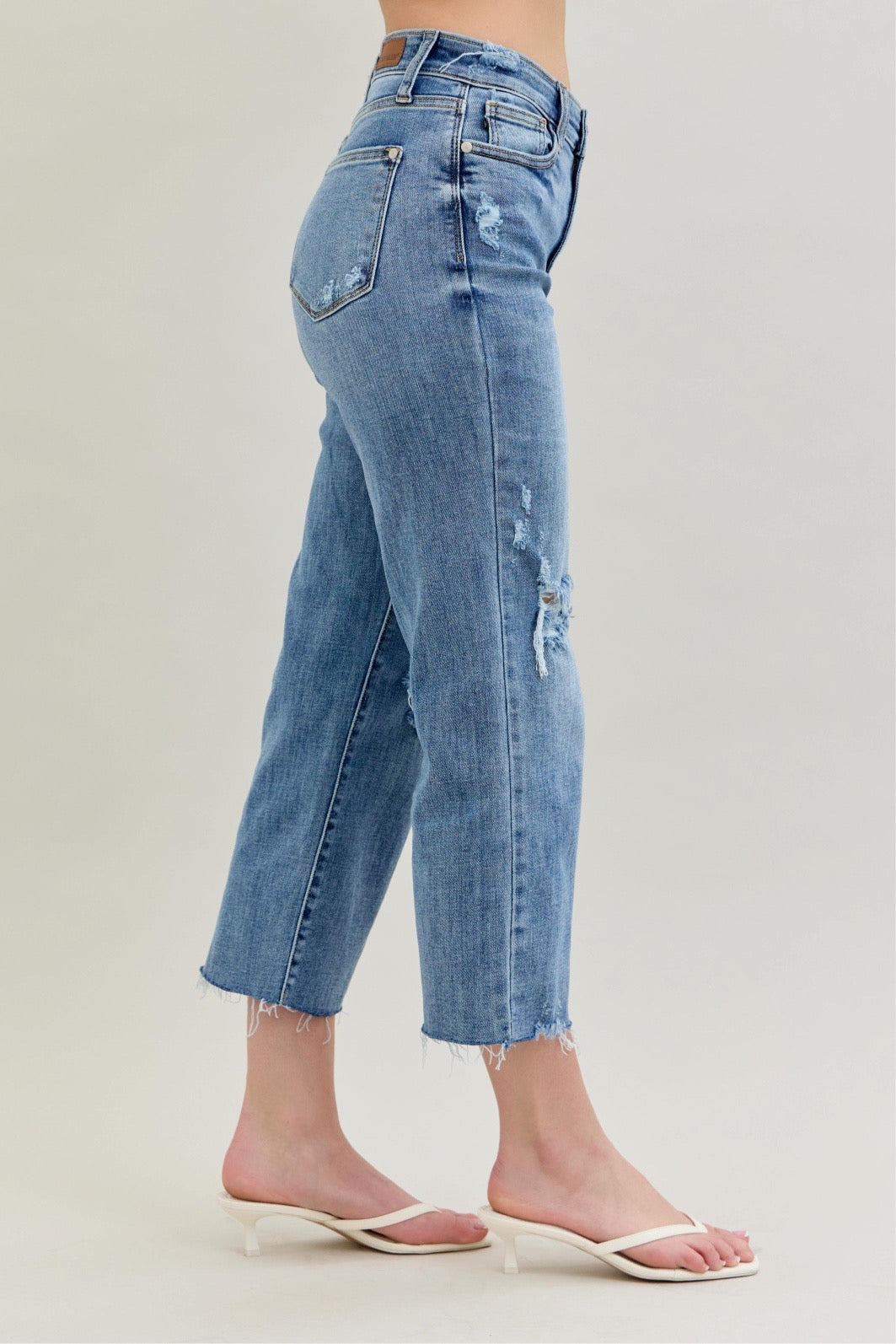 Judy Blue Womens High Waist Destroyed Crop Wide Leg Jeans