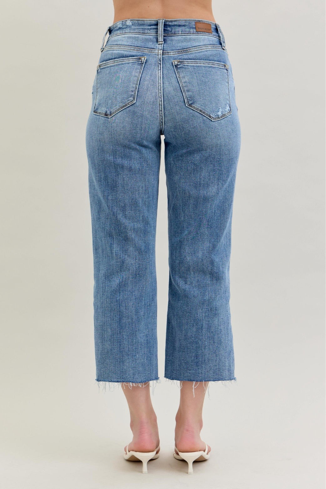 Judy Blue Womens High Waist Destroyed Crop Wide Leg Jeans