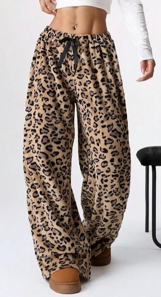 Leopard Print Wide-Leg Casual Pants