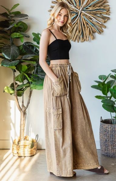 Washed 3D Pocket Slouchy Wide Leg Pants