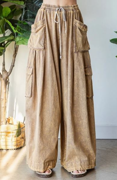 Washed 3D Pocket Slouchy Wide Leg Pants