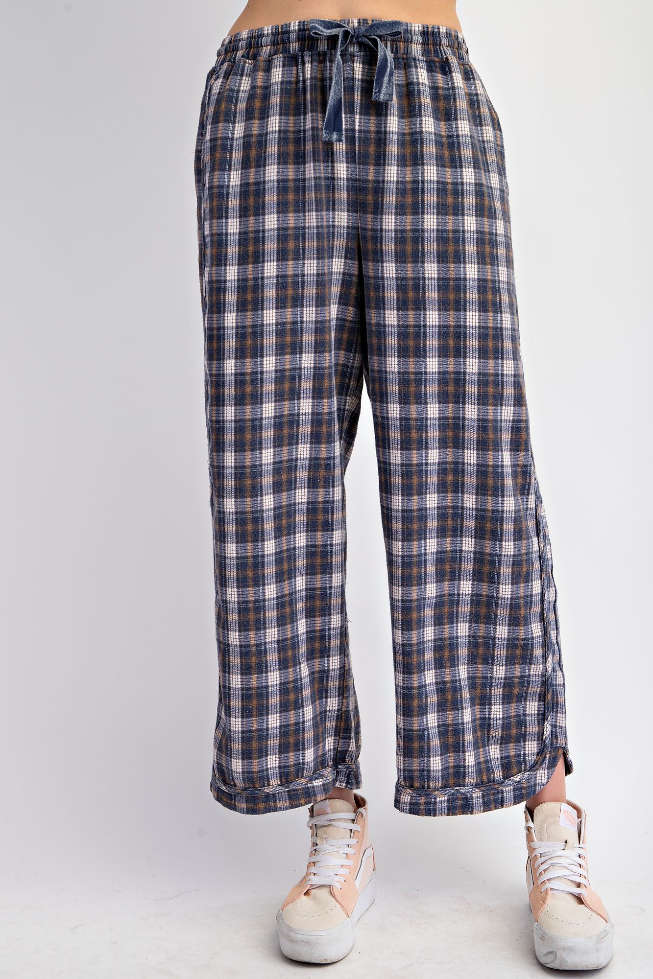 PLAID MINERAL WASHED LOUNGE PANTS