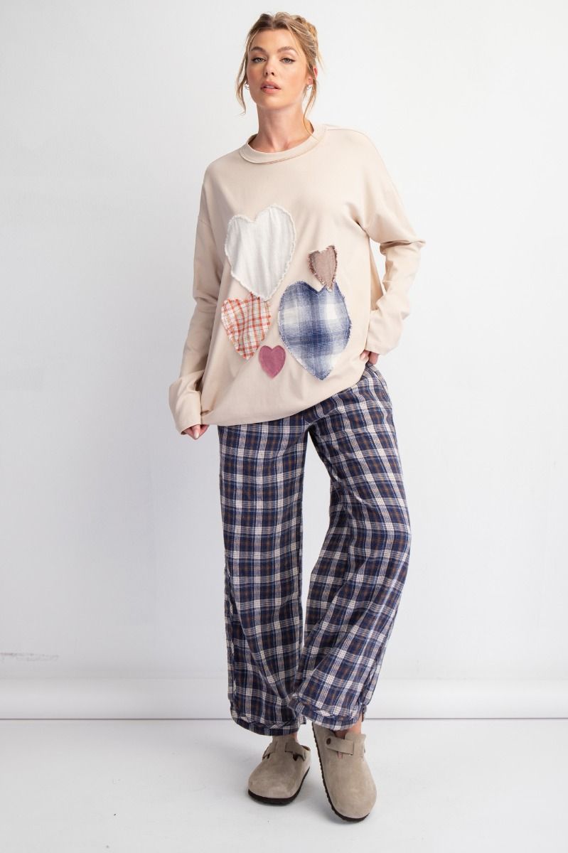 PLAID MINERAL WASHED LOUNGE PANTS