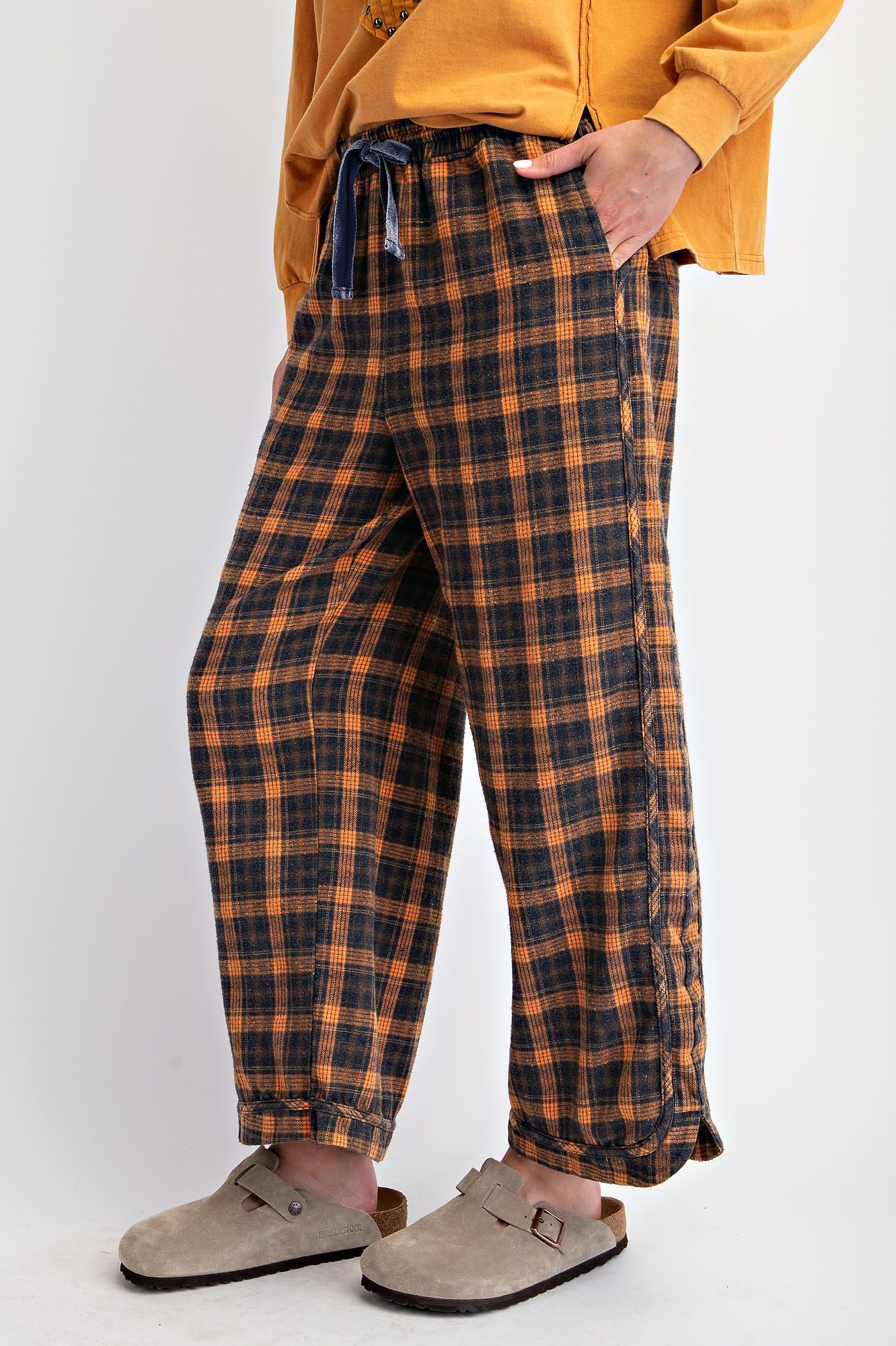 PLAID MINERAL WASHED LOUNGE PANTS