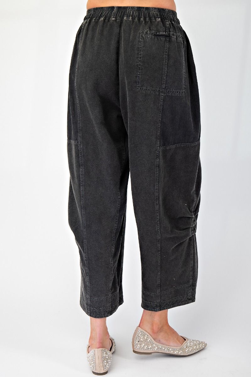 MINERAL WASHED KNIT MIX MATCH WOVEN JOGGER PANTS