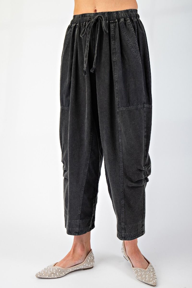 MINERAL WASHED KNIT MIX MATCH WOVEN JOGGER PANTS