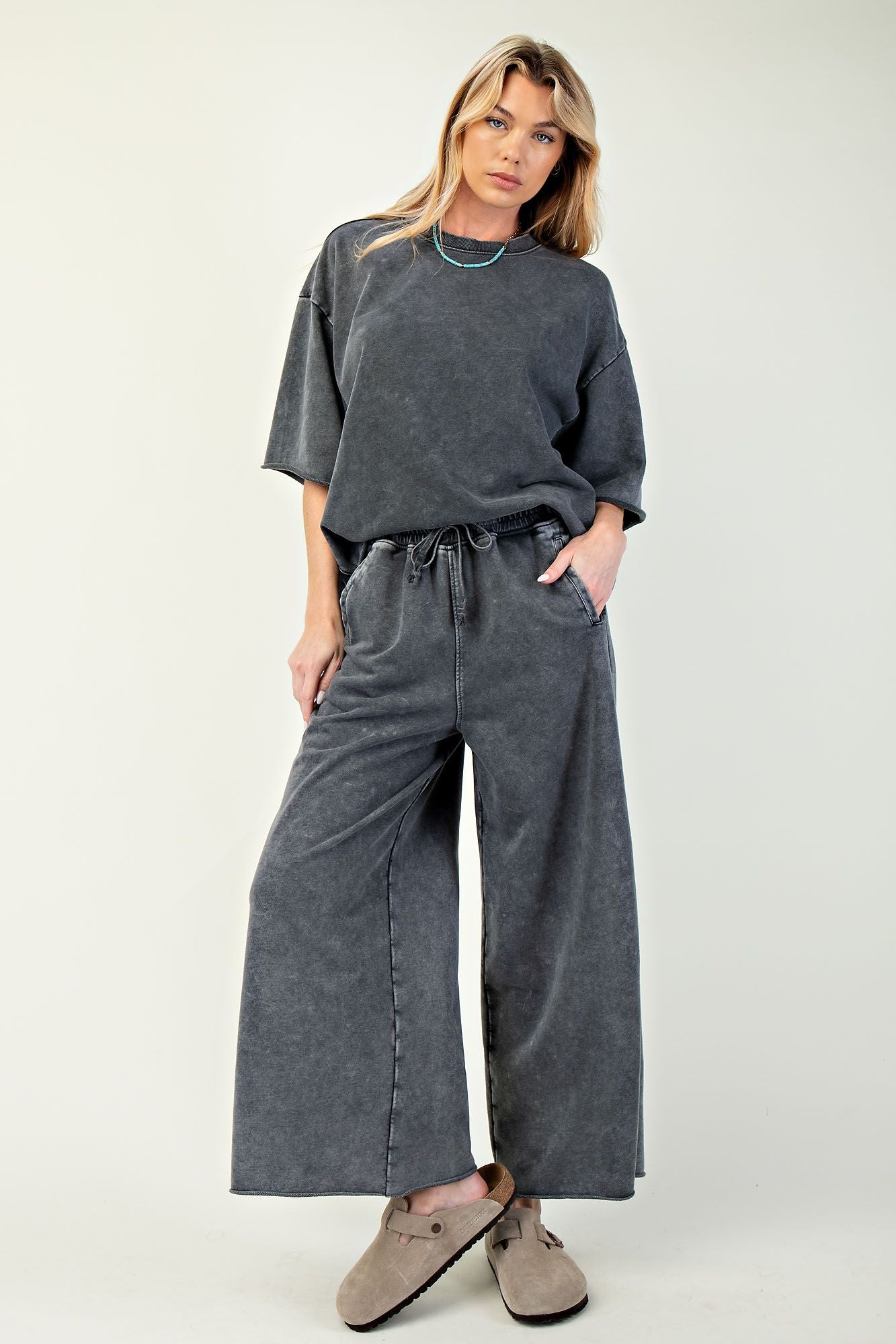 MINERAL WASHED TERRY KNIT PANTS