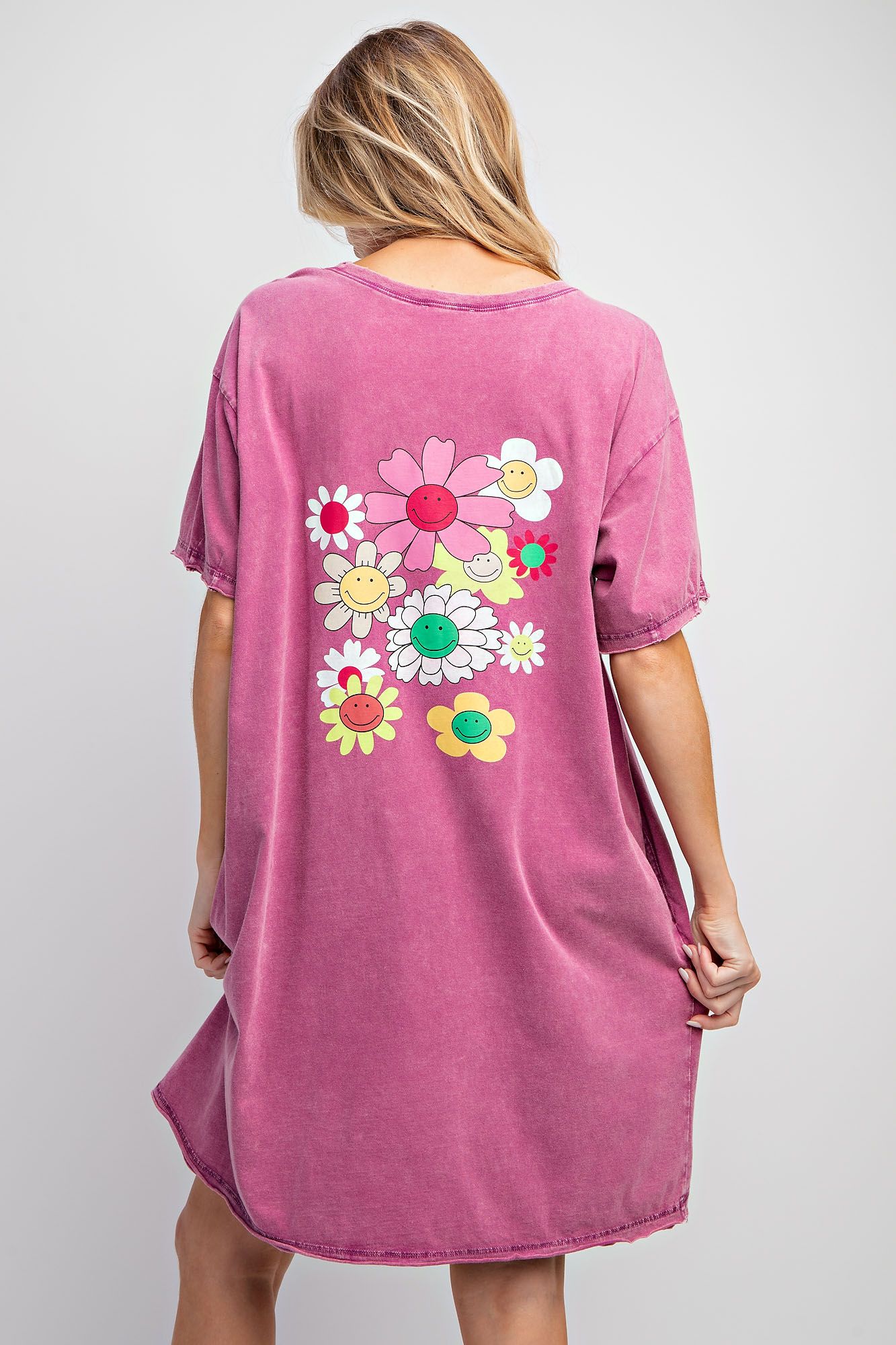 SILK SCREEN FLORAL PRINT WASHED TUNIC DRESS
