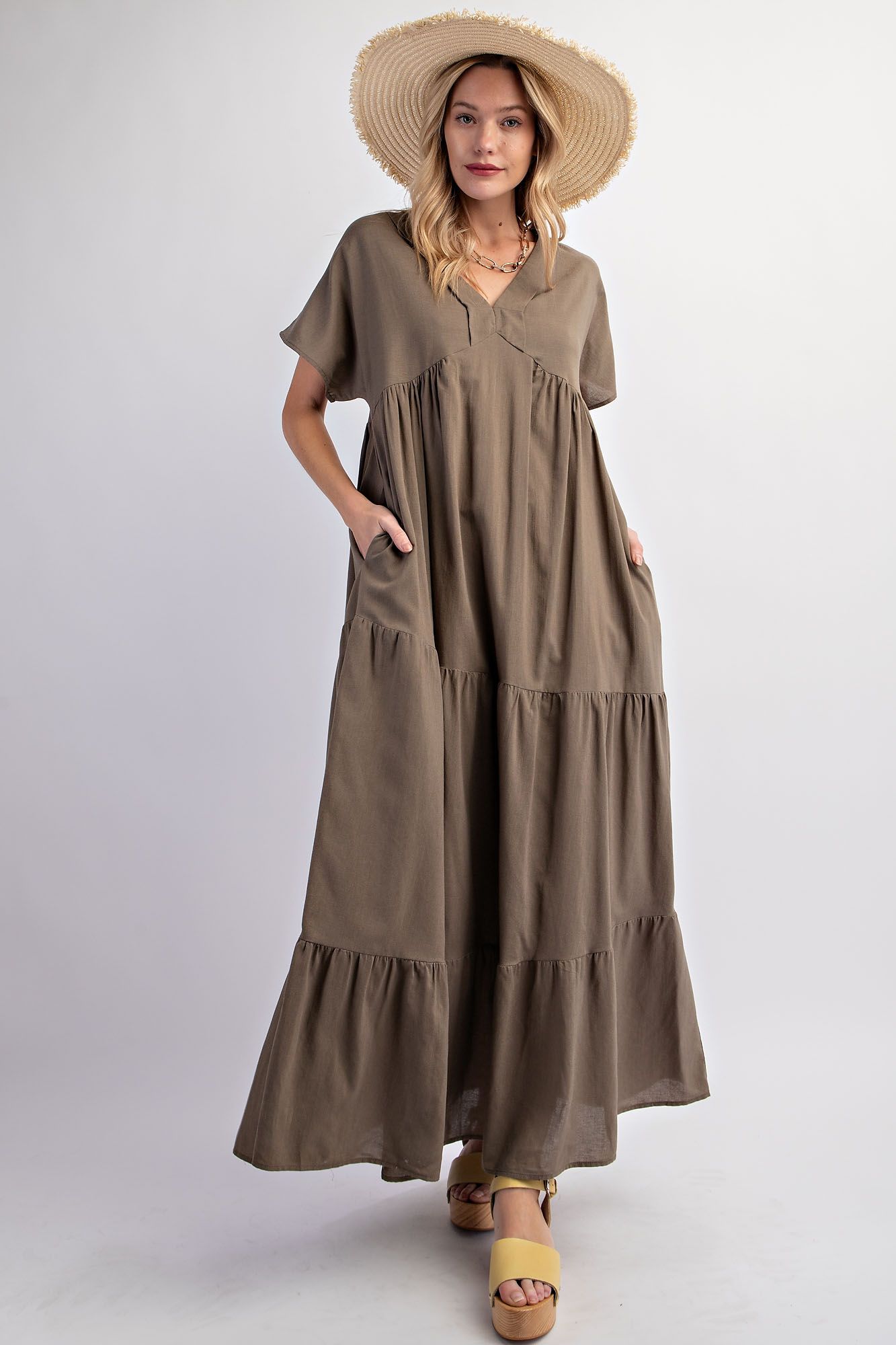 POLY CREPE V NECK MAXI DRESS