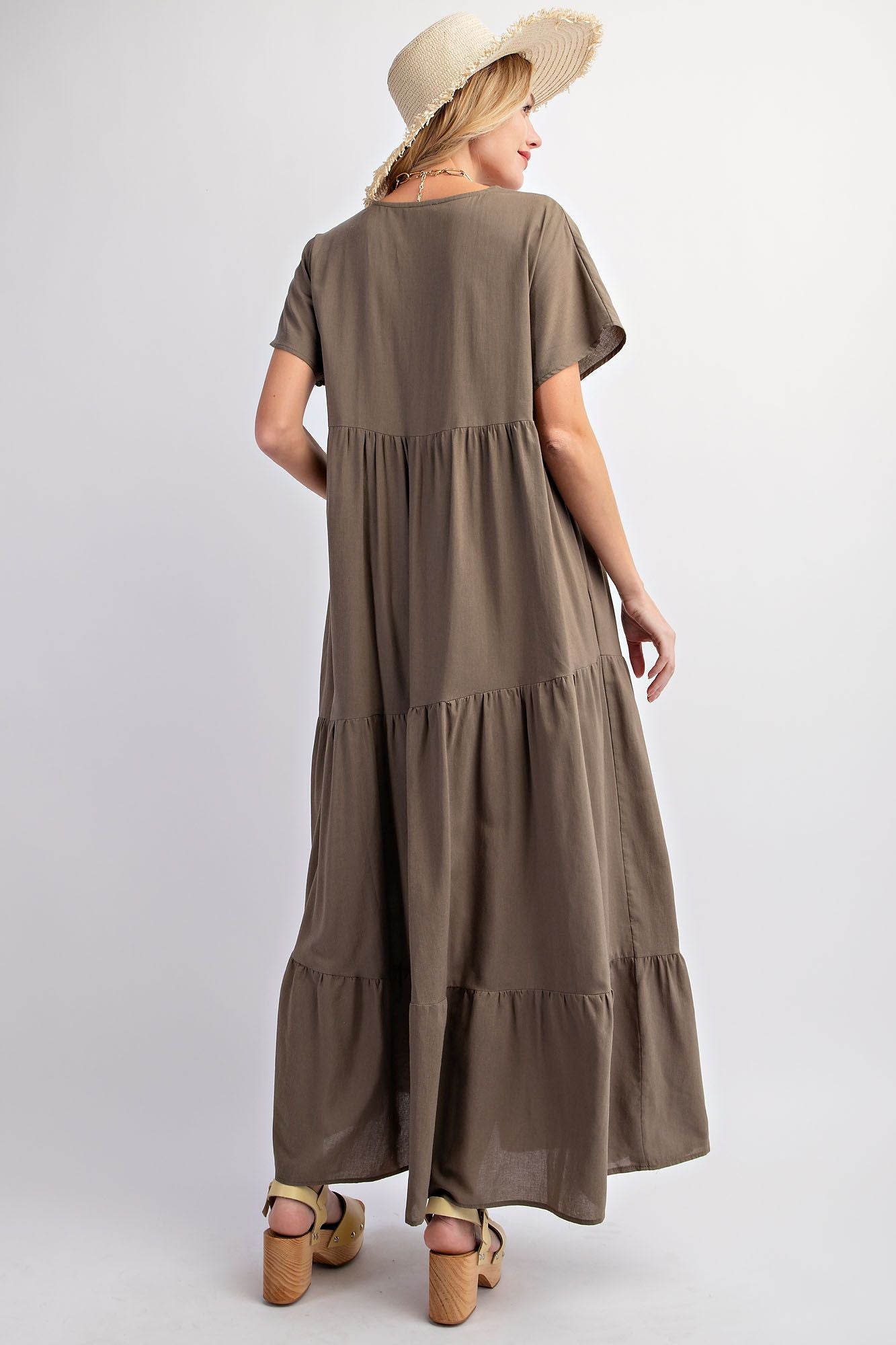 POLY CREPE V NECK MAXI DRESS