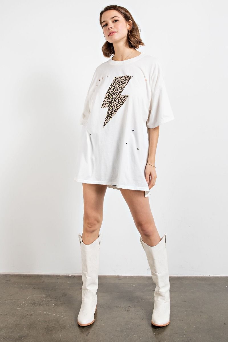 LIGHTNING PRINTED MINERAL WASHED DISTRESSED TEE
