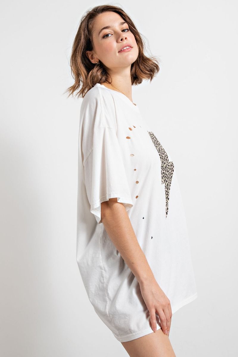 LIGHTNING PRINTED MINERAL WASHED DISTRESSED TEE