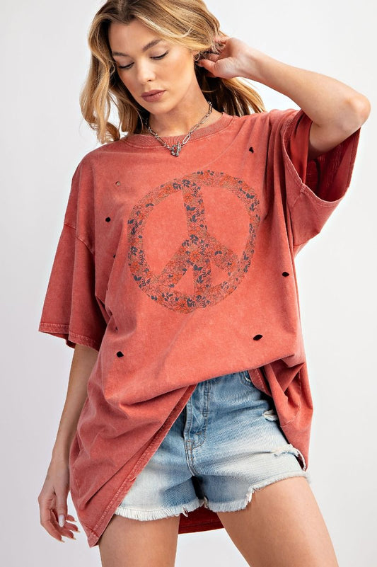 PEACE SIGN PRINTED WASHED TEE