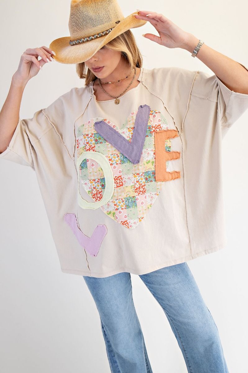 LOVE PATCH FRONT WASHED OVERSIZED BOXY TOP