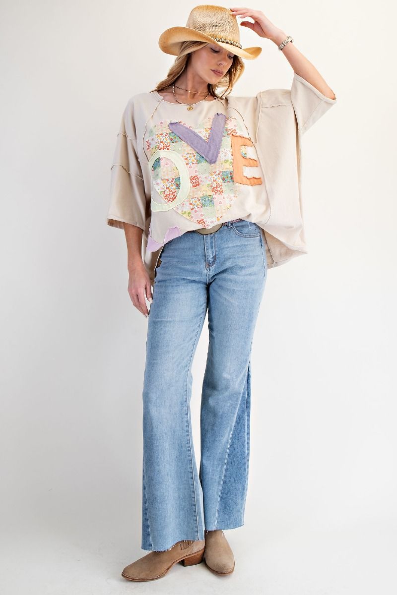 LOVE PATCH FRONT WASHED OVERSIZED BOXY TOP