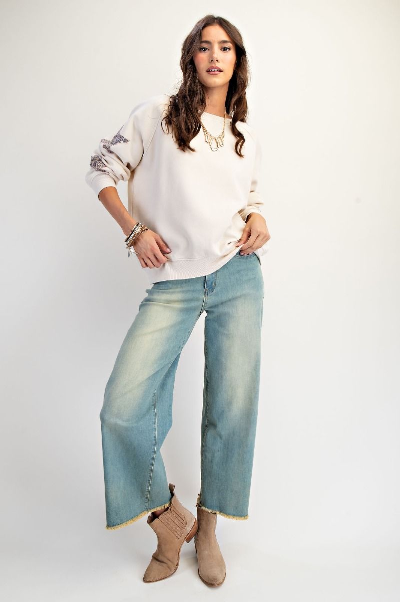 Ecru STAR PATCHED WASHED TERRY PULLOVER