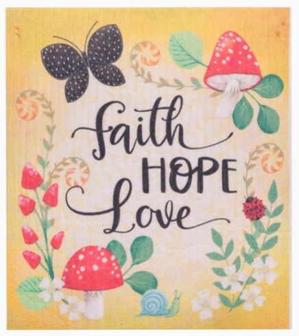 Eco Friendly Dishcloth Set: Merry Mushroom; Faith Hope Love