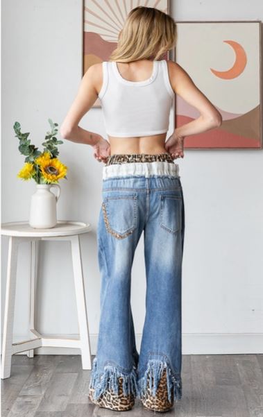 Leopard Frayed Jeans