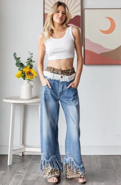 Leopard Frayed Jeans