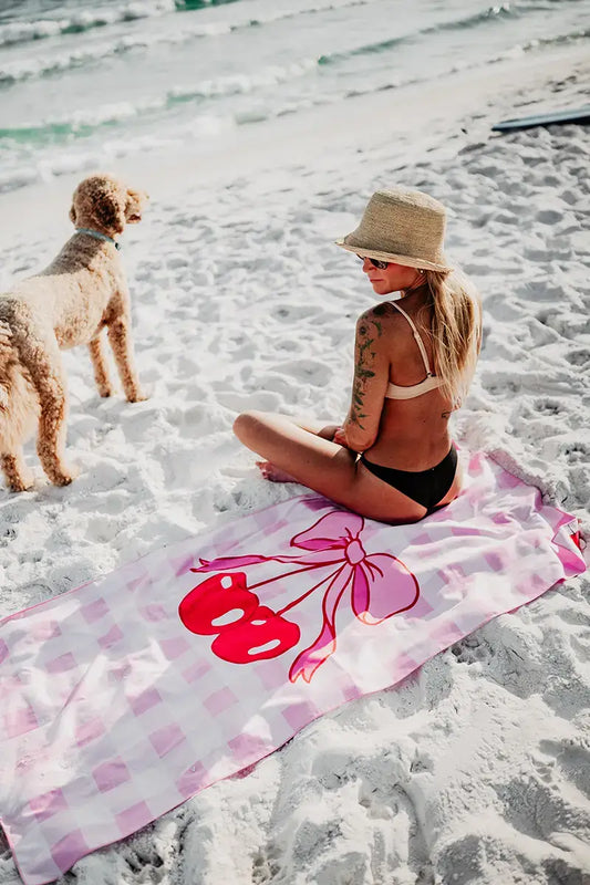 Cherry and Bow Reversible Microfiber Beach Towel