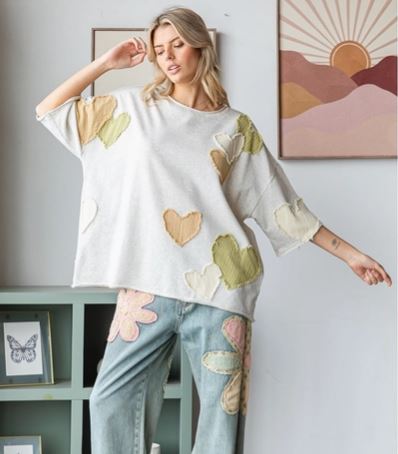Heart Patchwork Mineral Washed Short Sleeve Tee