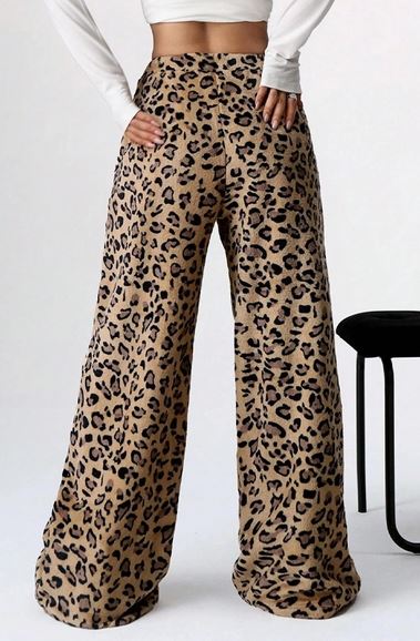 Leopard Print Wide-Leg Casual Pants