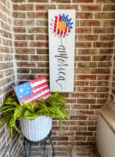 Flag Flower America Porch Sign