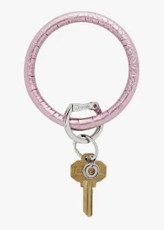Leather Big O® Key Ring - Rosé Croc-Embossed