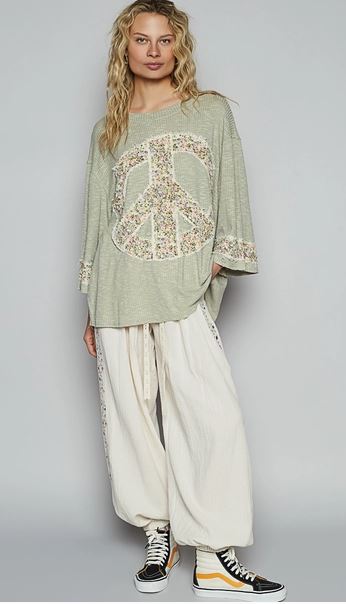Floral Peace Patch Knit Top