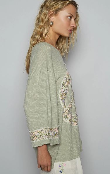 Floral Peace Patch Knit Top