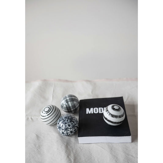 Hand-Painted Stoneware Orb, Black/White, 4 Styles