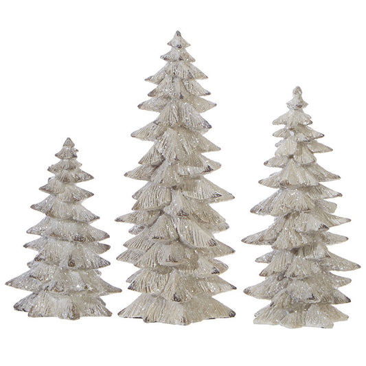 Set of 3 WHITE GLITTERED TREES