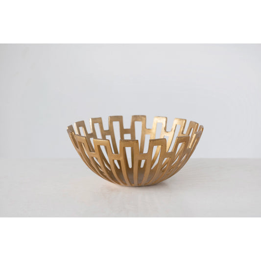 Decorative Aluminum Art Deco Bowl with Cut-Outs, Antique Gold Finish