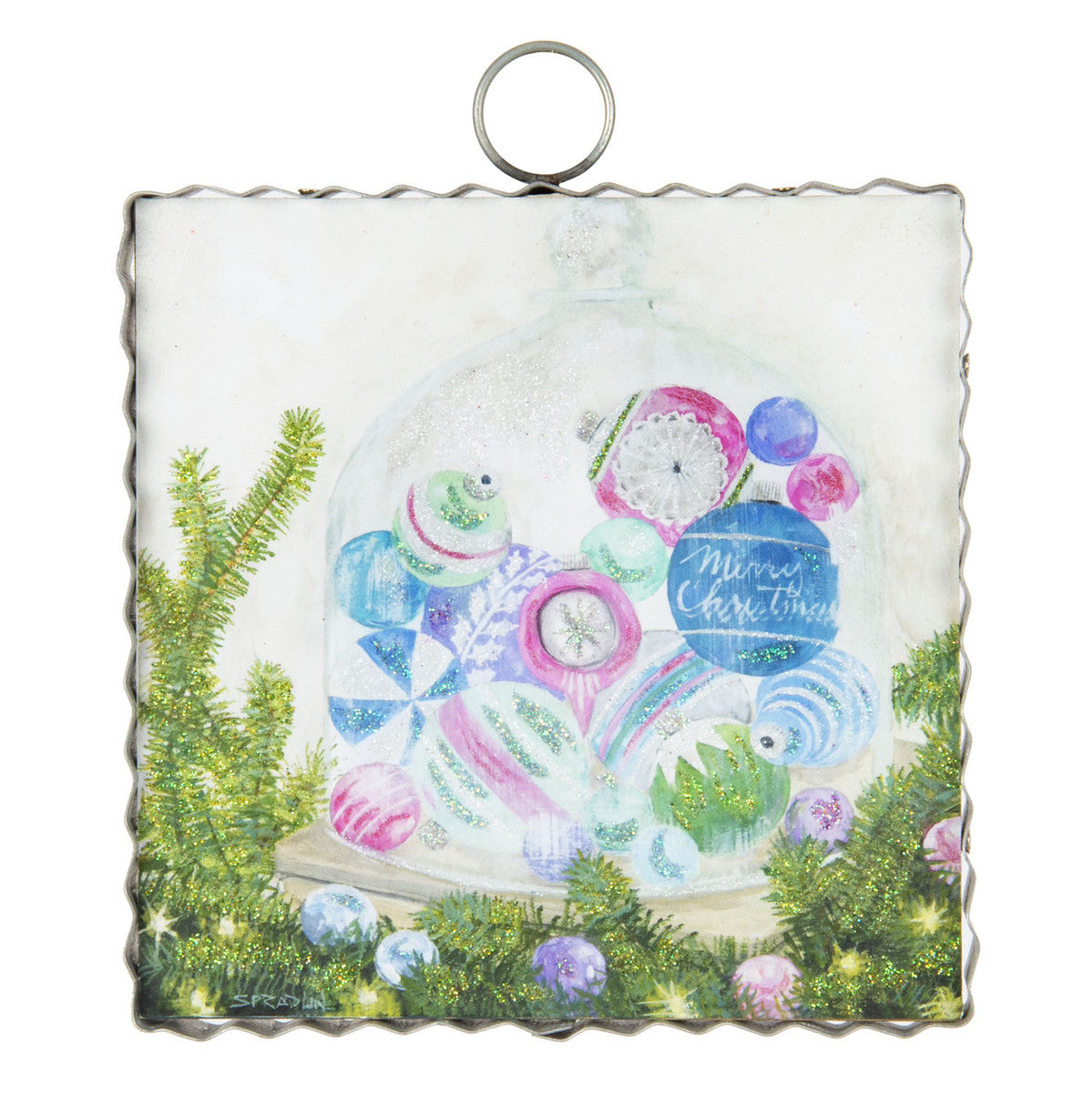 VINTAGE ORNAMENTS IN GLASS DOME