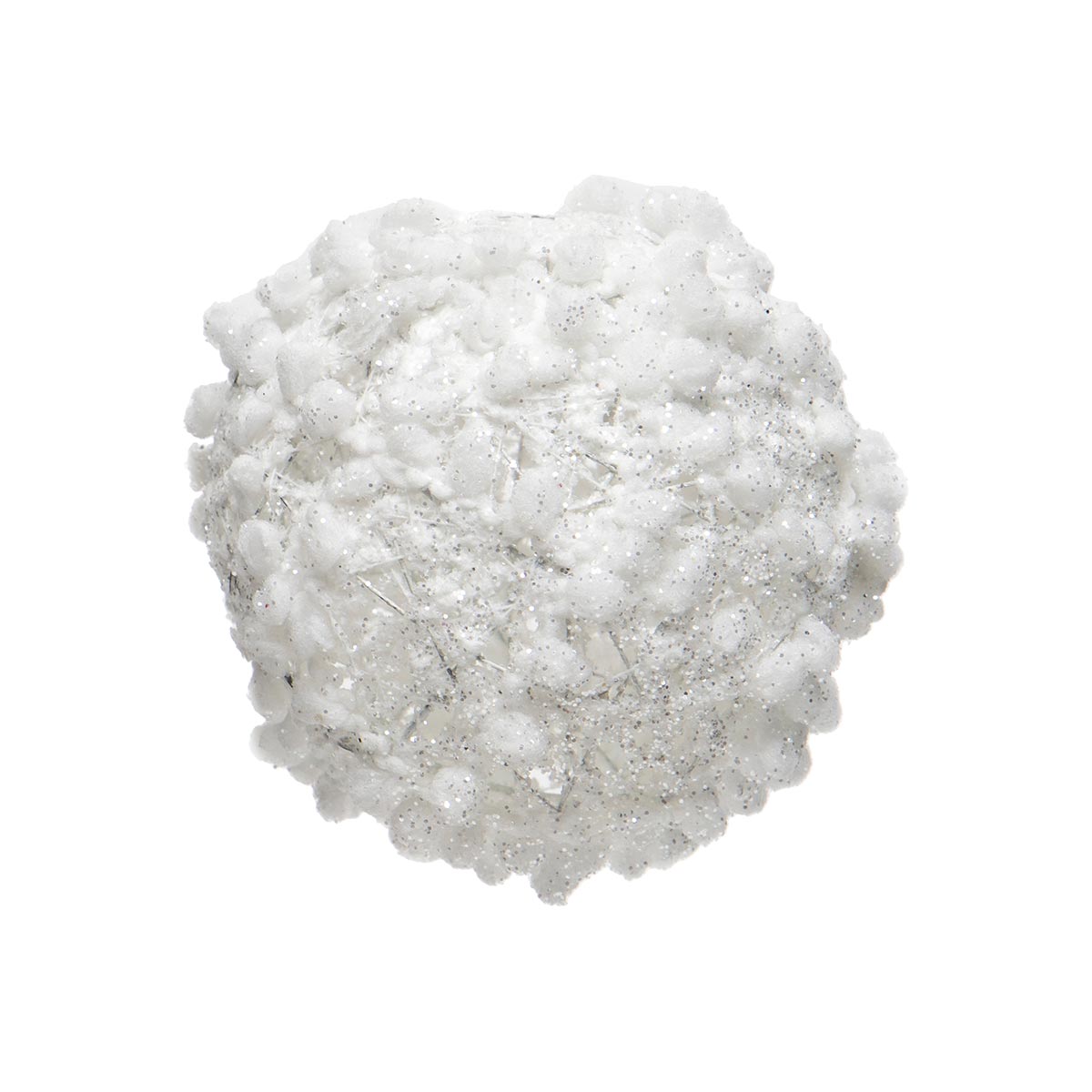 WHITE PUFF BALL ORNAMENT WITH GLITTER & MICA LARGE