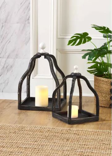 BLACK WOOD LANTERN SET